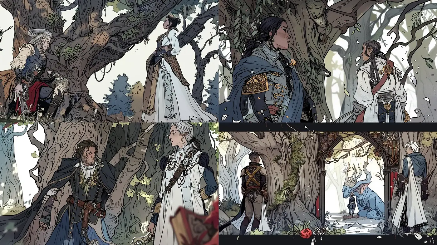 Enigmatic Fantasy Narratives in Storybook Illustration - Midjourney sref style