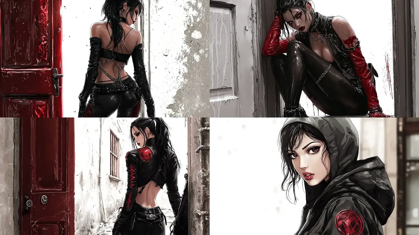 Gritty Noir Elegance with a Hint of Anime - Midjourney sref style