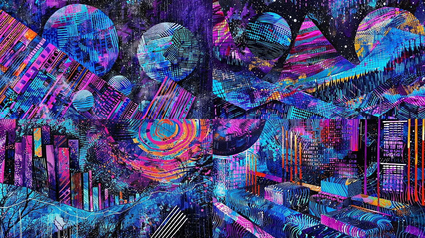 Cyberpunk Dreamscape: A Fusion of Digital Neon and Traditional Textures - Midjourney sref style