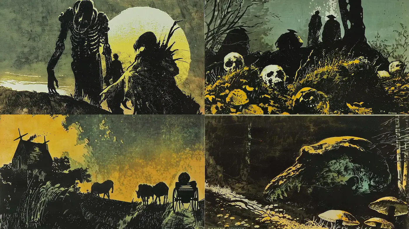 Dark and Mysterious Illustrations with Dynamic Textures - Midjourney sref style