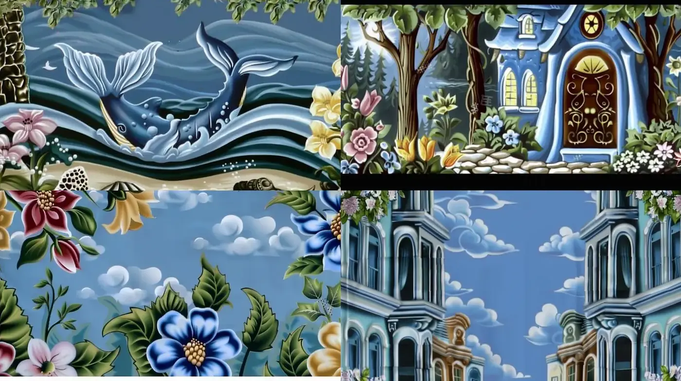 Vibrant Coastal Fantasy with Floral Elements - Midjourney sref style