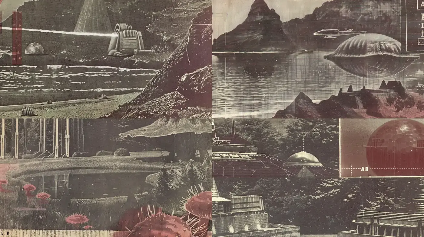 Surrealistic Vintage Science Fiction with a Nostalgic Aesthetic - Midjourney sref style
