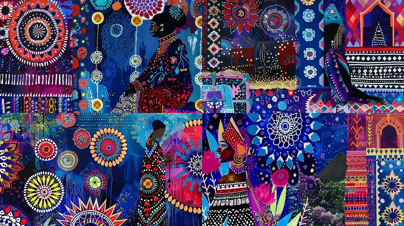 Vibrant and Intricate Geometric Patterns with Rich Cultural Elements - Midjourney sref style