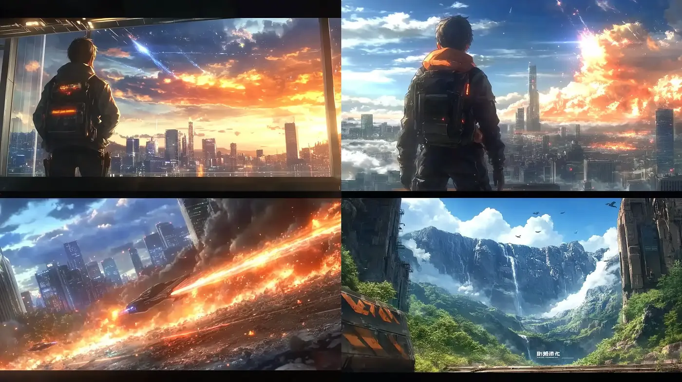 Futuristic Dystopian Panoramas with Vivid Twilight Hues - Midjourney sref style