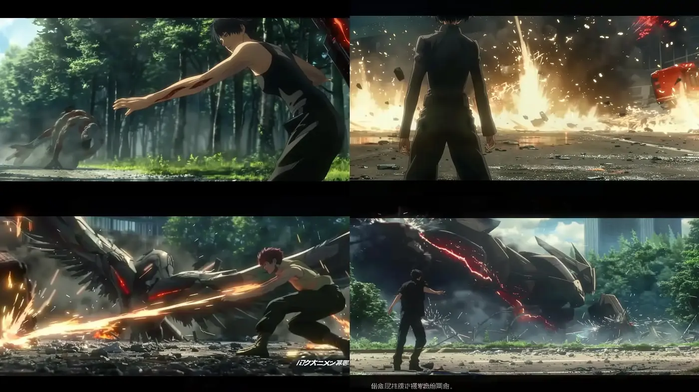 Dynamic Anime-Inspired Action Sequence Synthesis - Midjourney sref style