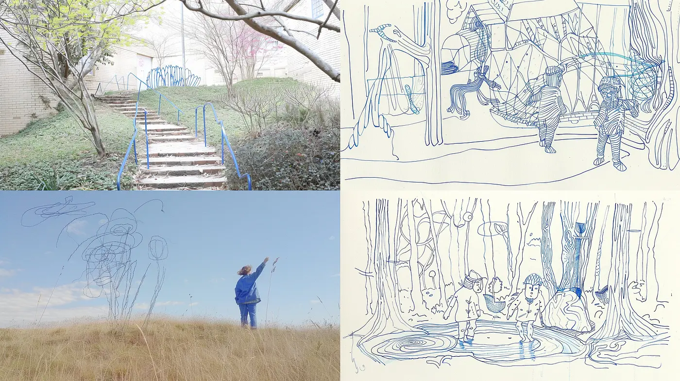 Ethereal Sketches in Serene Blue: A Study in Monochrome Line Art - Midjourney sref style
