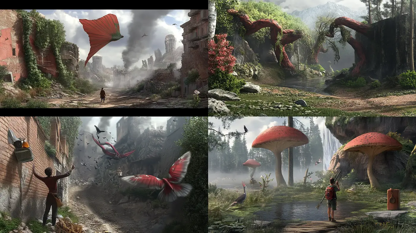 Enigmatic Ruins of a Once Verdant Realm: A Fusion of Fantastical Elements and Surreal Landscapes - Midjourney sref style