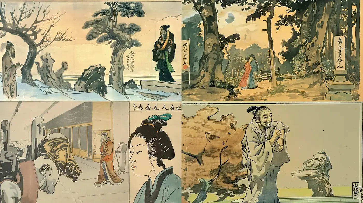 Harmonious Blend of Traditional Japanese Artistry with Subtle Modern Influences - Midjourney sref style
