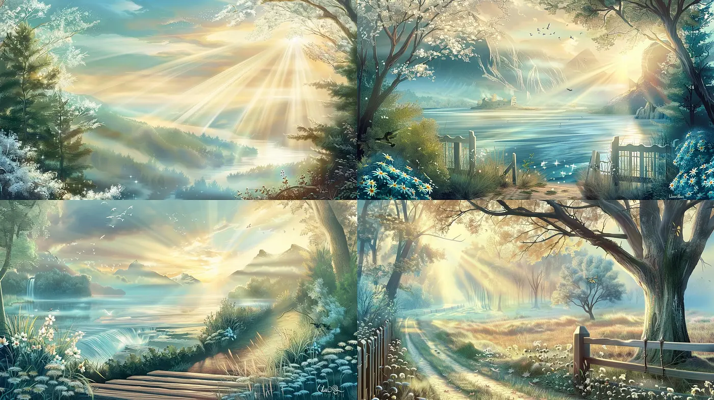 Ethereal Radiance in Tranquil Landscapes: A Study in Luminous Harmony - Midjourney sref style