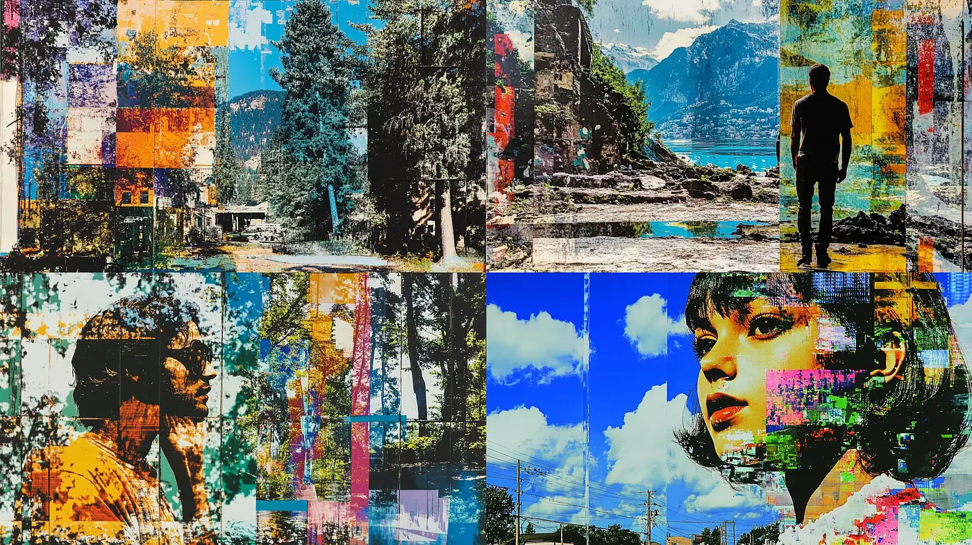 Contemporary Glitched Collage with Vivid Experimentation - Midjourney sref style