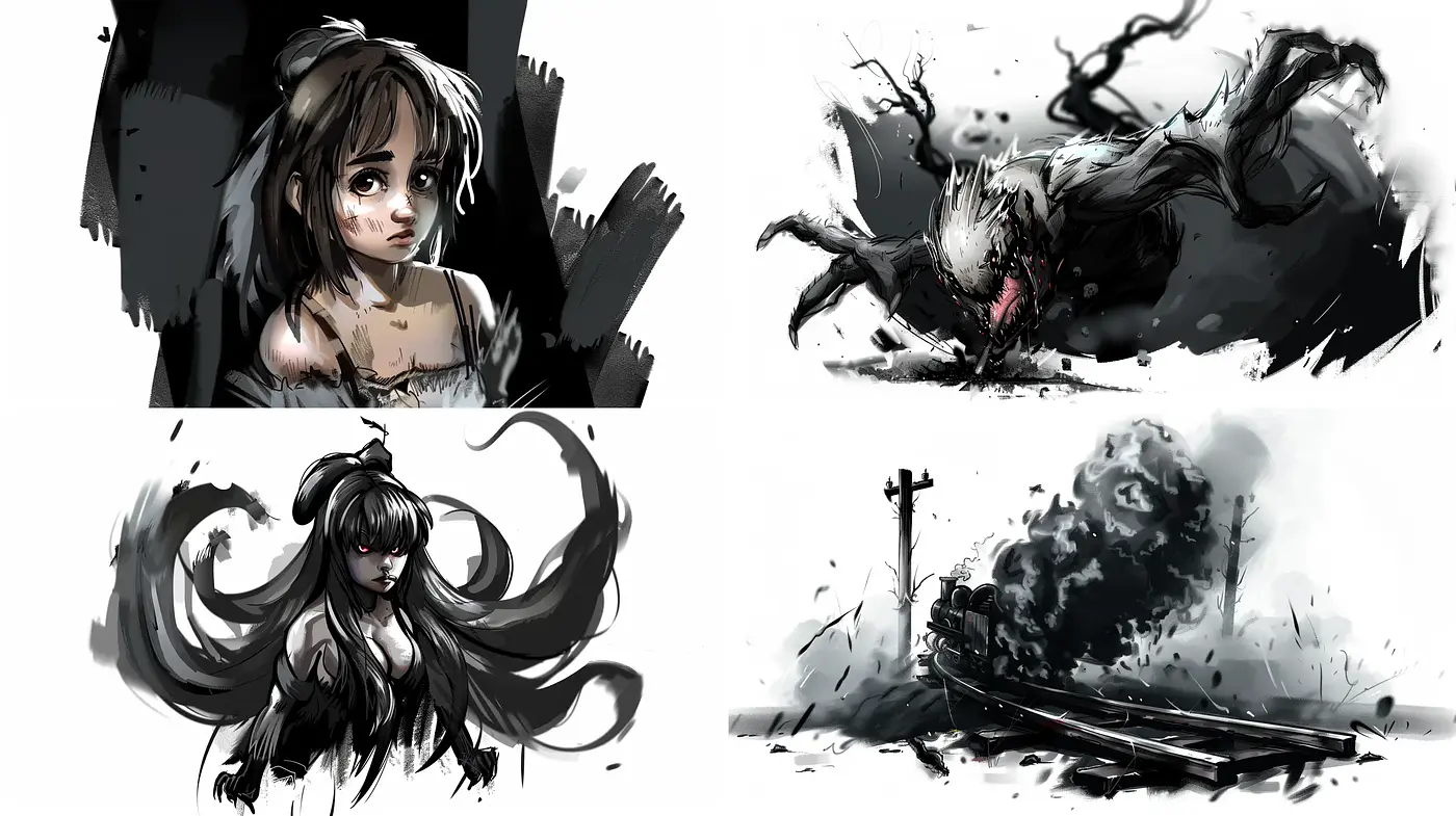 Monochrome Elegy: A Brushstroke Dance Between Light and Shadow - Midjourney sref style