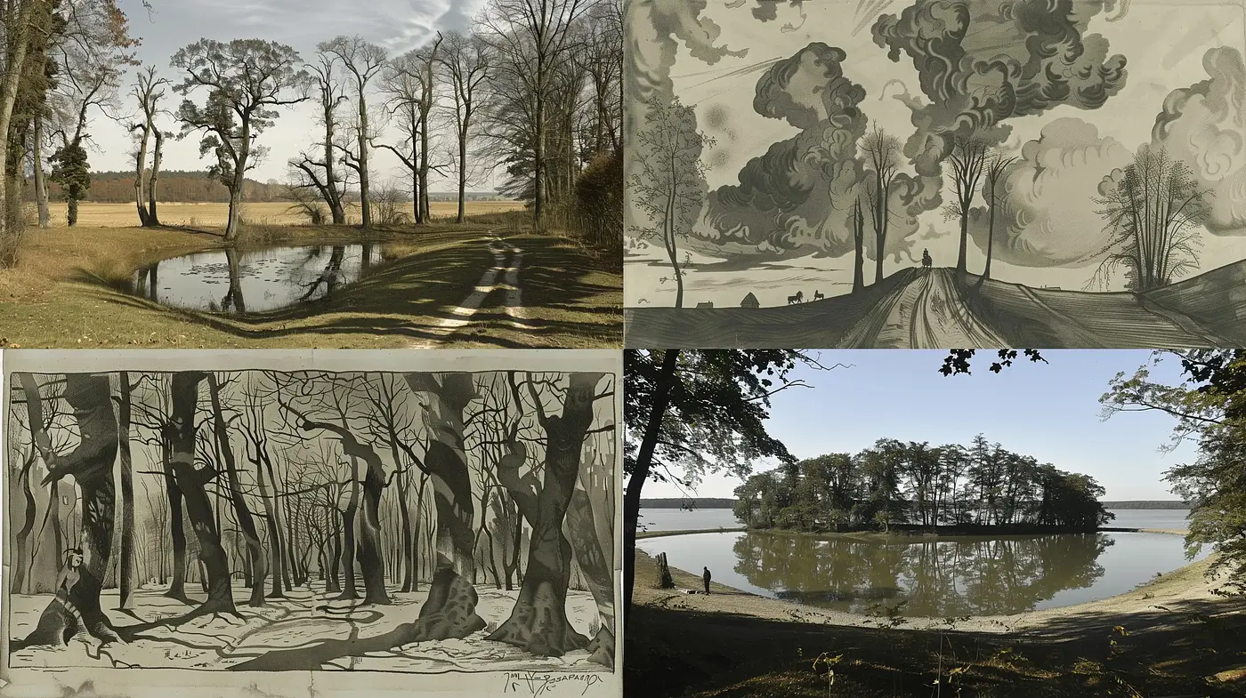 Ethereal Nature Escapes in Monochromatic Ink Wash - Midjourney sref style