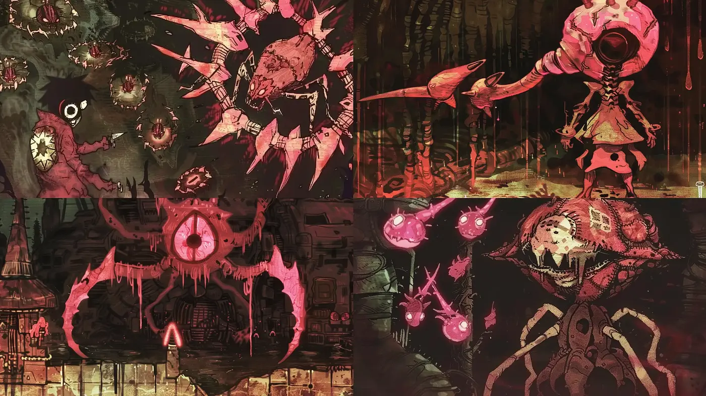Eldritch Crimson Dreamscape: A Dark Fantasy Fusion - Midjourney sref style