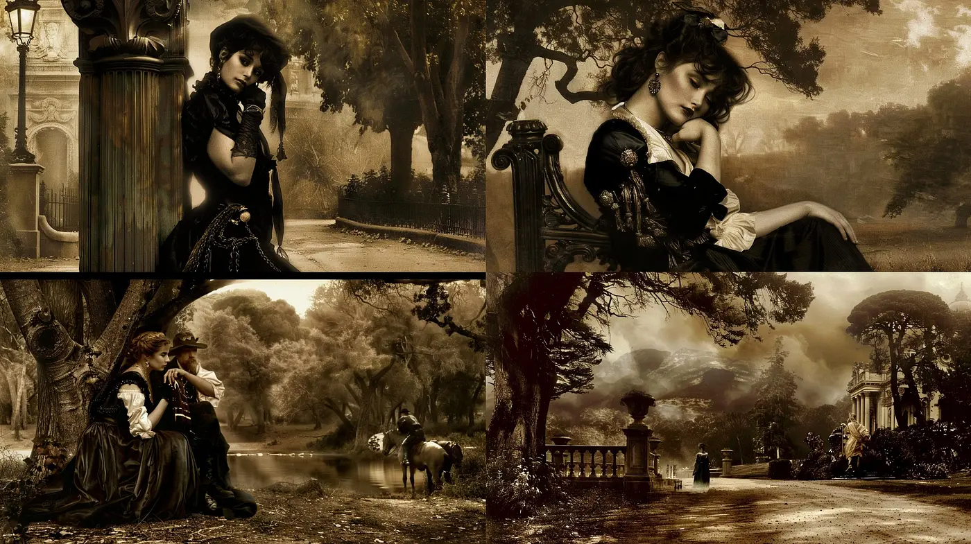 Whispers of Sepia: A Homage to Antique Elegance and Melancholic Landscapes - Midjourney sref style