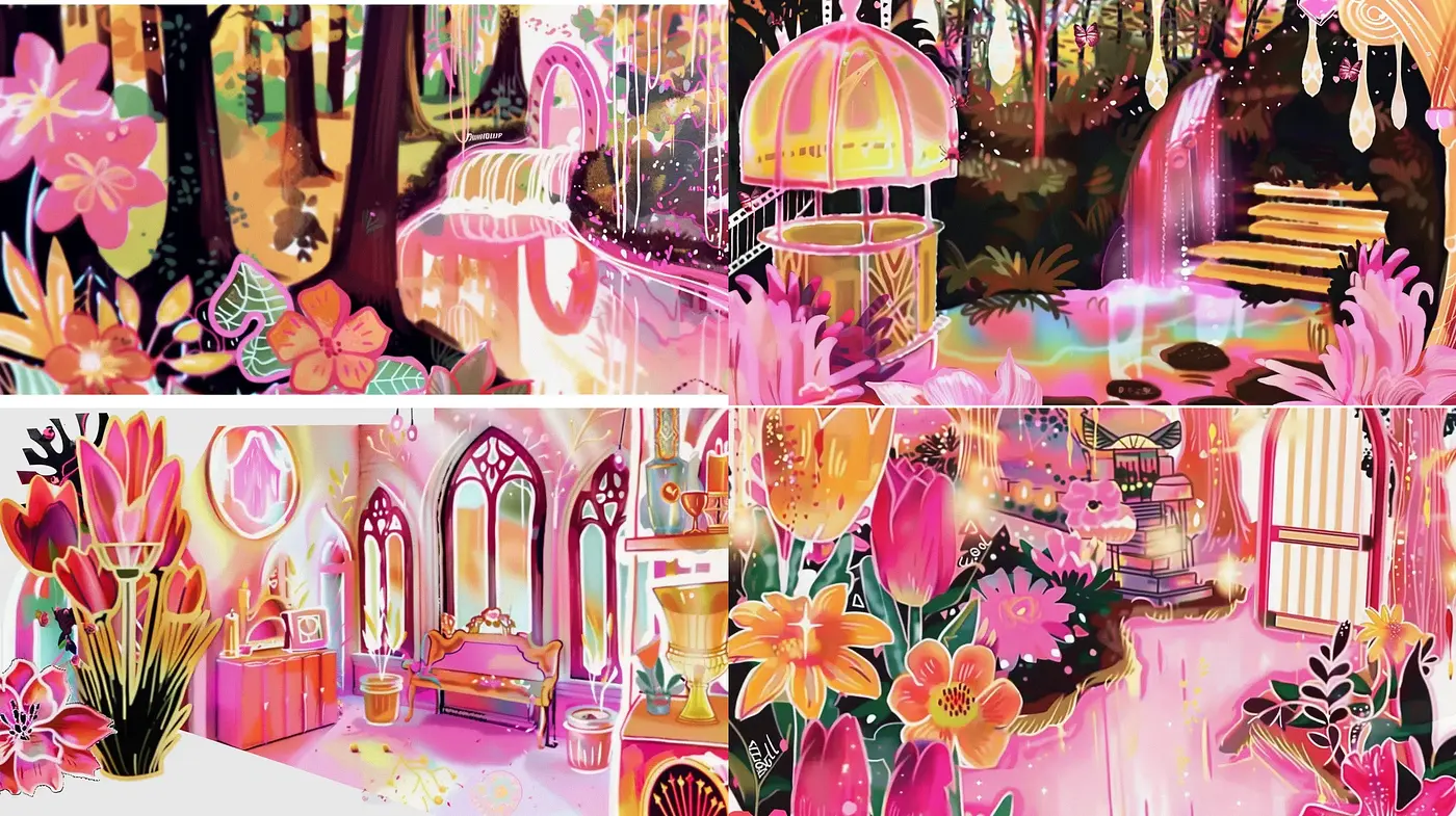 Enchanted Garden of Luminous Chroma: An Artistic Exploration in Vivid Tones and Fluid Textures - Midjourney sref style