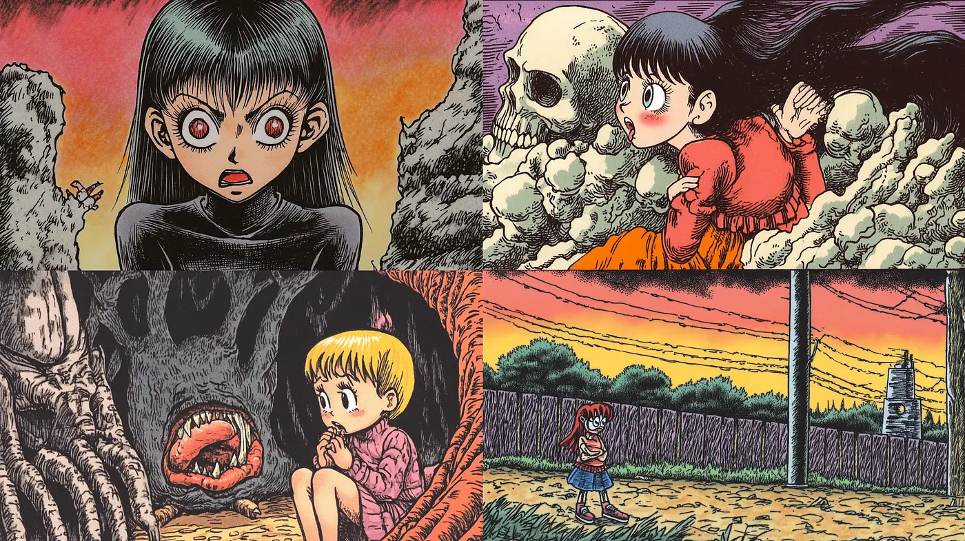 Eerie Tales in Stylized Manga-Inspired Artistry - Midjourney sref style