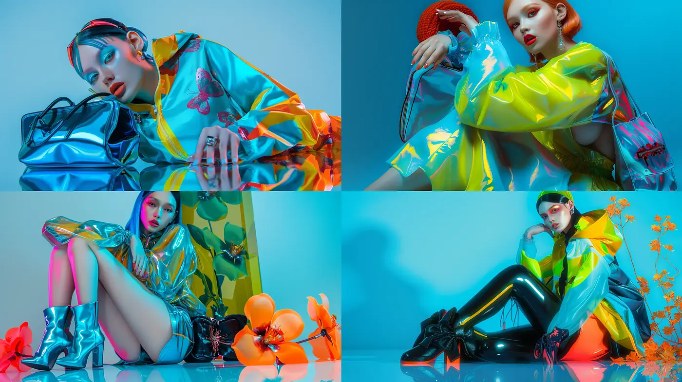 Luminous Chromatic Fusion: A Study in Vivid Hues and Futuristic Textures - Midjourney sref style