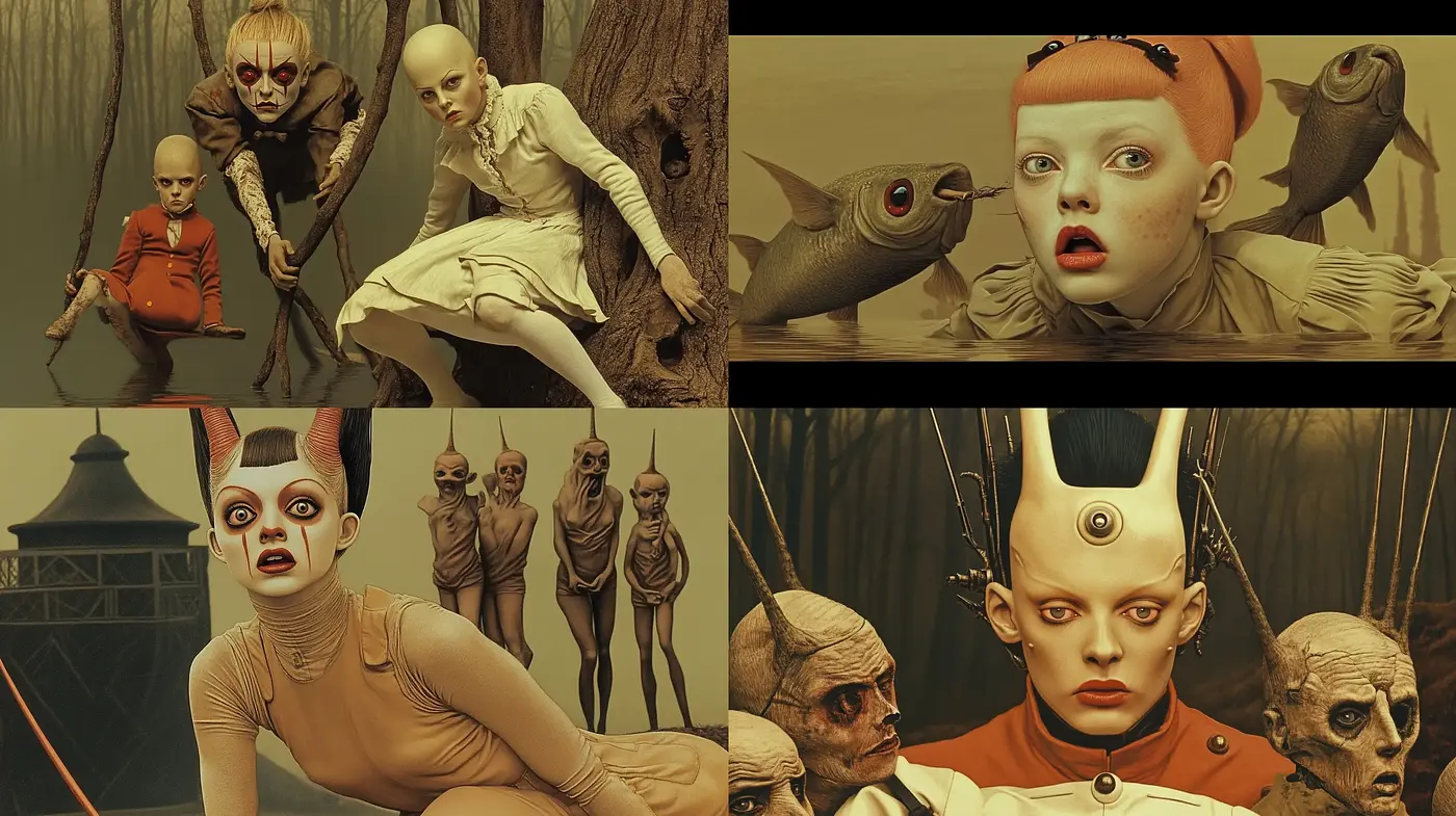 Surrealistic Sepia Dreamscape with Theatrical Overtones - Midjourney sref style