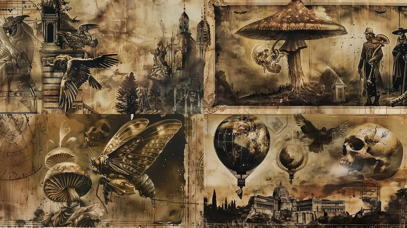 Surreal Vintage Fantasy with Steampunk Aesthetics - Midjourney sref style