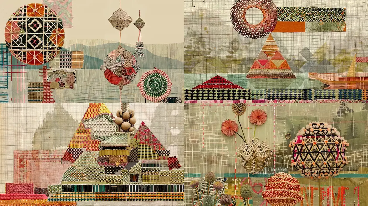 Abstract Geometric Composition with a Mixed Media Aesthetic - Midjourney sref style