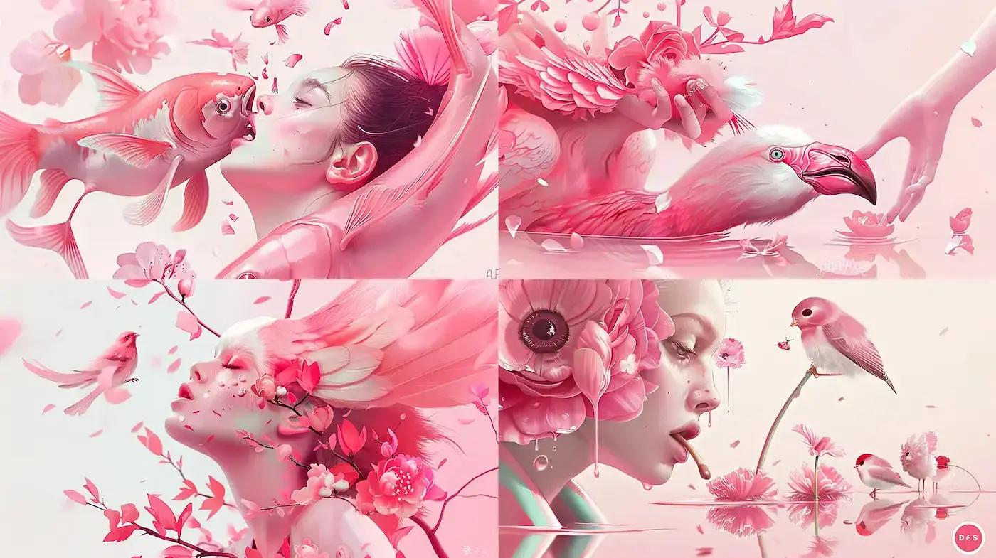 Whimsical and Ethereal Aesthetic with Floral Motifs - Midjourney sref style