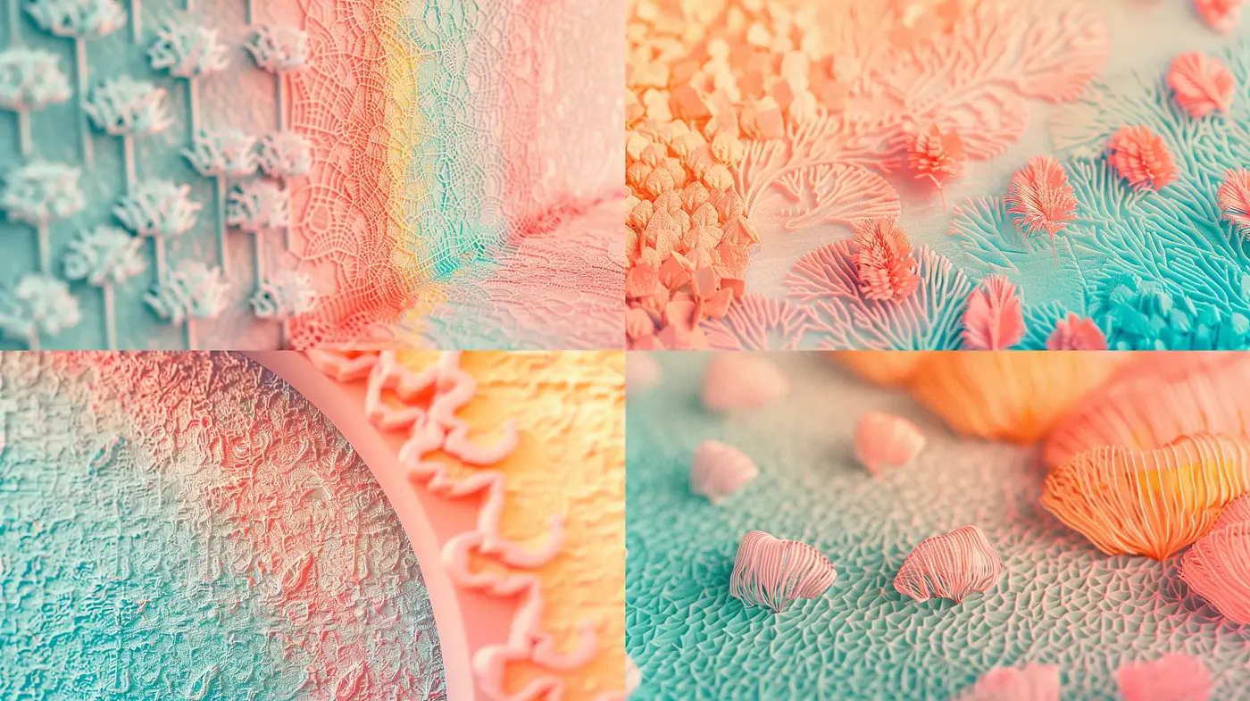 Ethereal Pastel Dreamscape with Textural Embellishments - Midjourney sref style