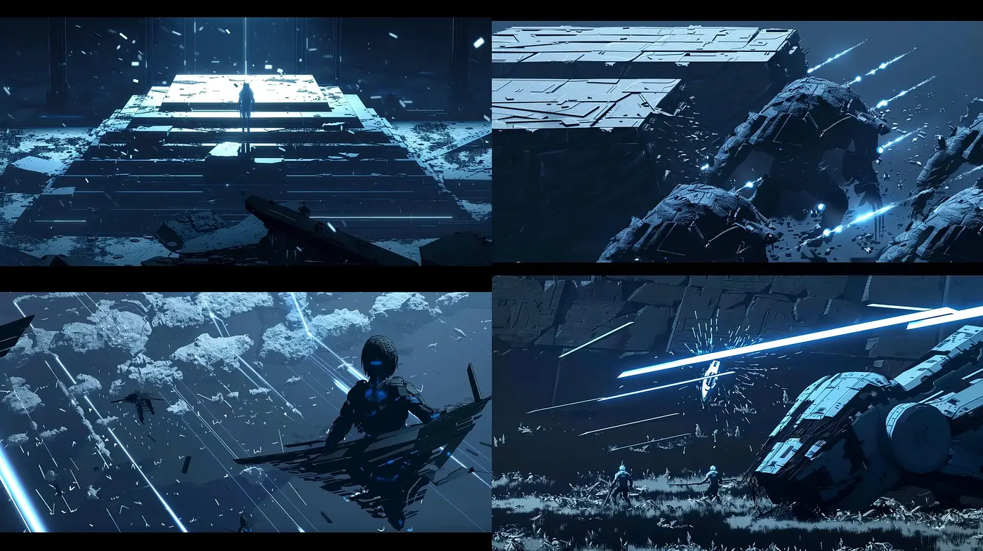Futuristic Sci-fi Saga with a Monochromatic Blue Tone - Midjourney sref style