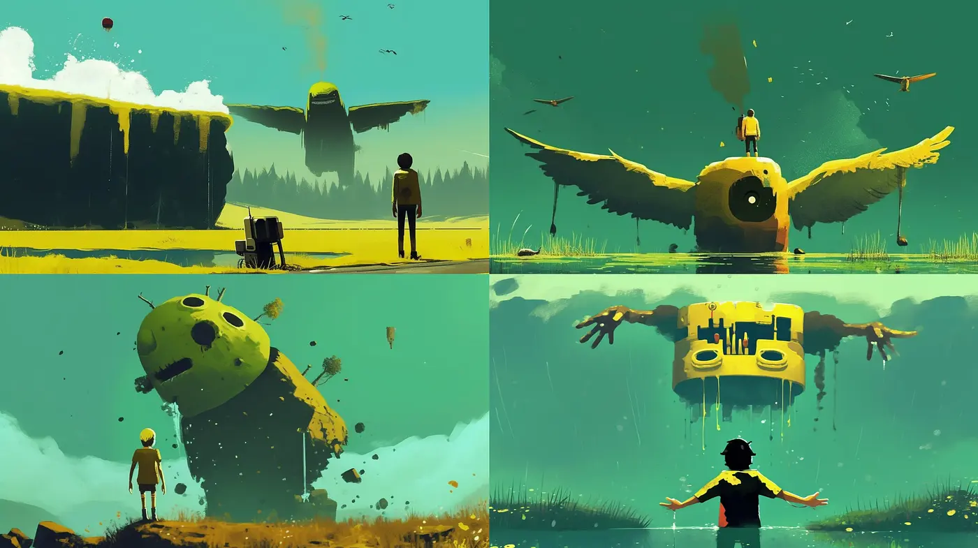 Serene Yet Surreal Landscapes Infused with Nostalgic Ambiance and Consistent Stylization - Midjourney sref style