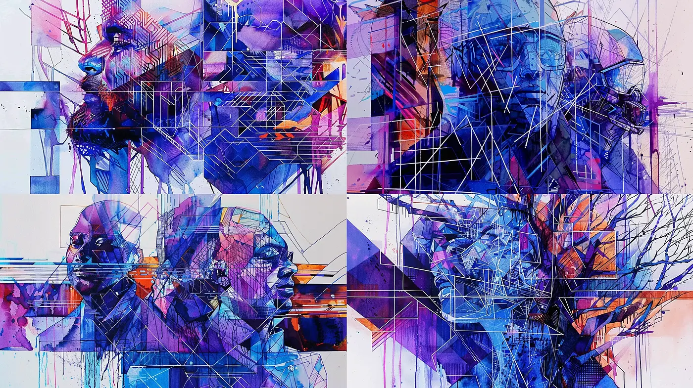 Abstract Geometric Fusion with Dynamic Splashes of Color - Midjourney sref style