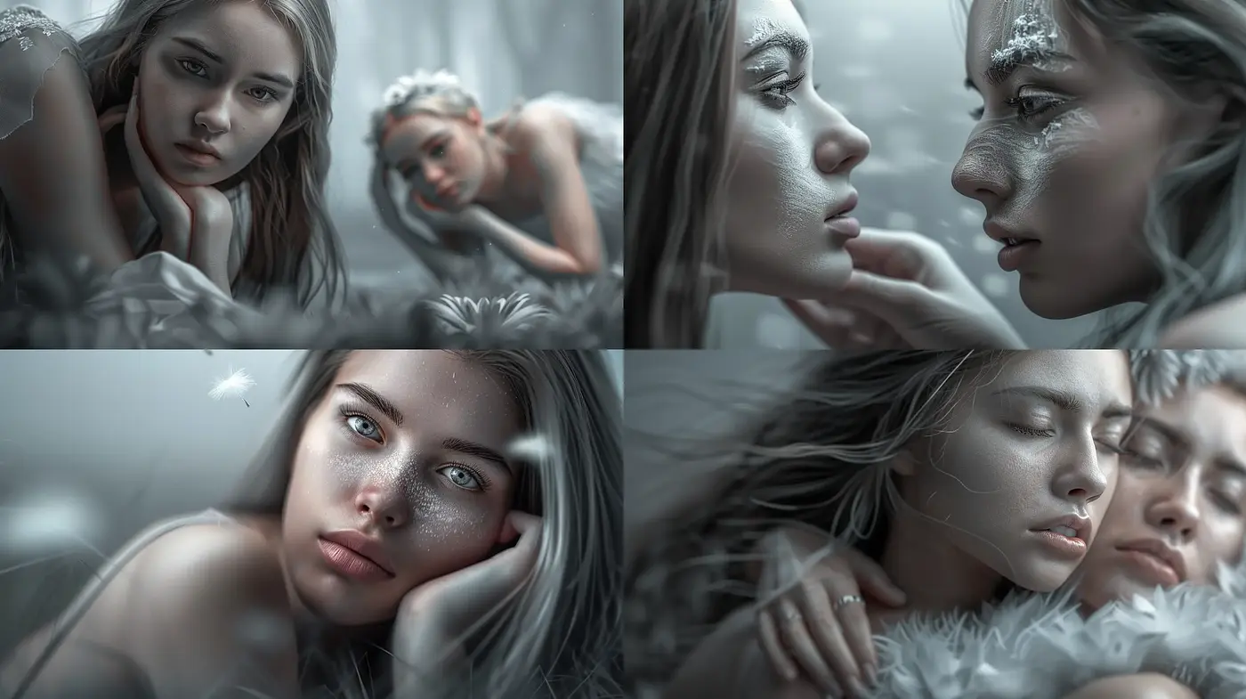 Ethereal Monochrome Dreamscape with Surrealist Touches - Midjourney sref style