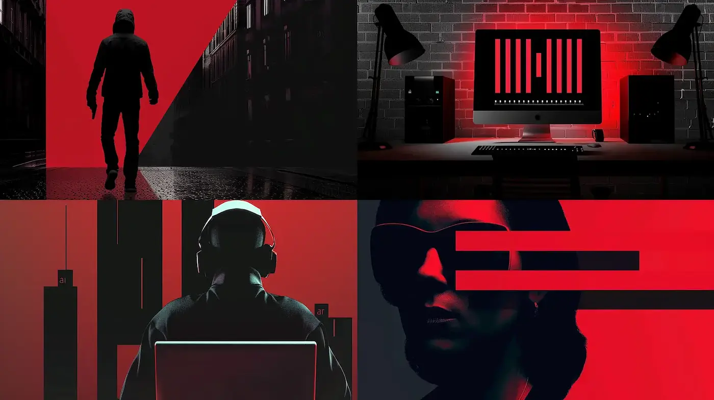Futuristic noir aesthetics combining urban elements and digital motifs - Midjourney sref style