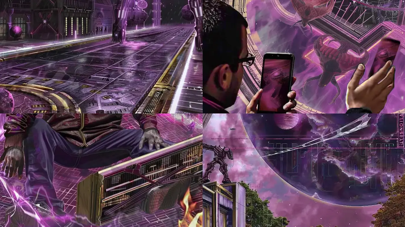 Futuristic and surrealistic digital artwork with vibrant energy themes - Midjourney sref style