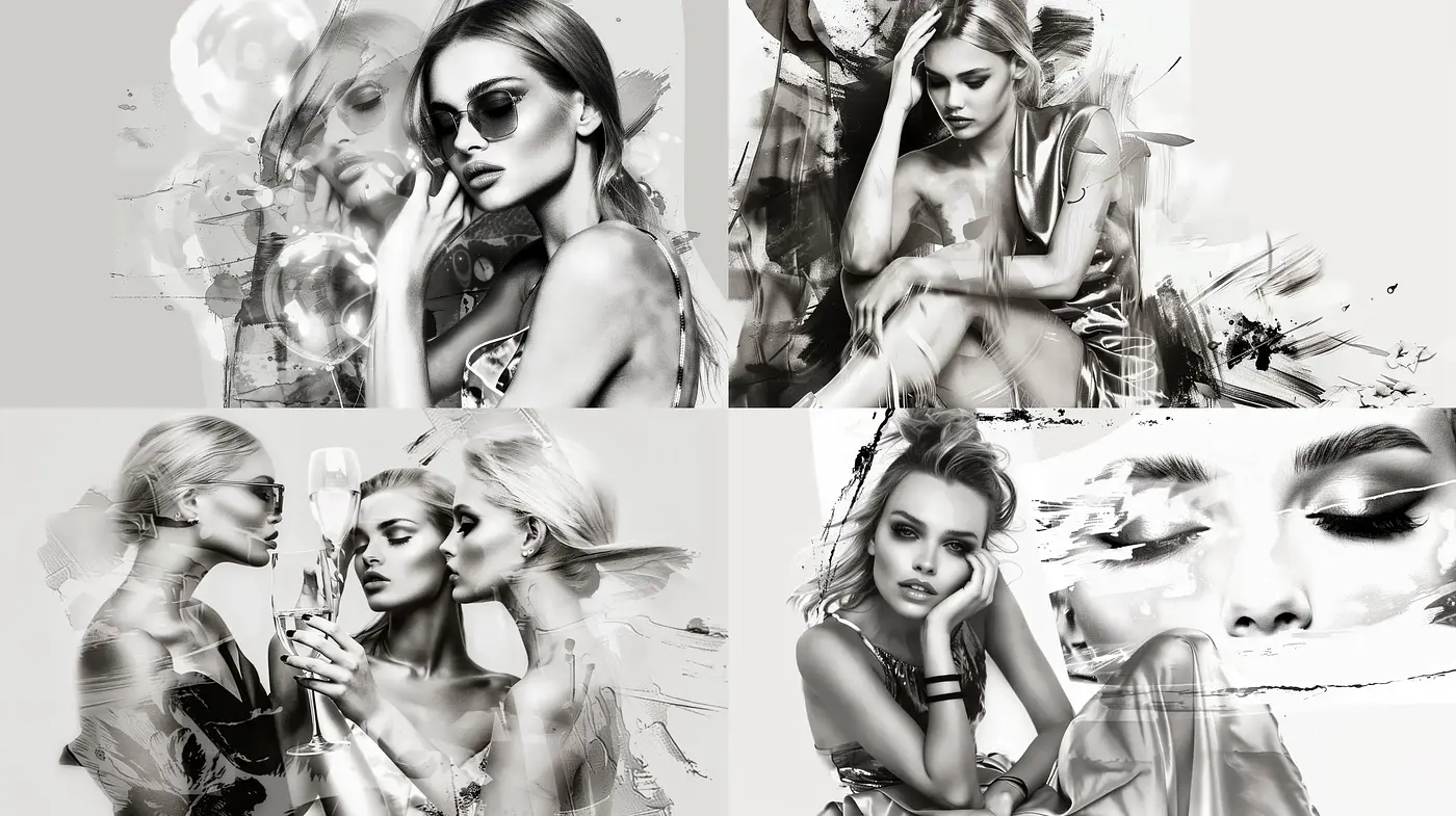 Monochrome Elegance with Abstract Brush Stroke Fusion - Midjourney sref style