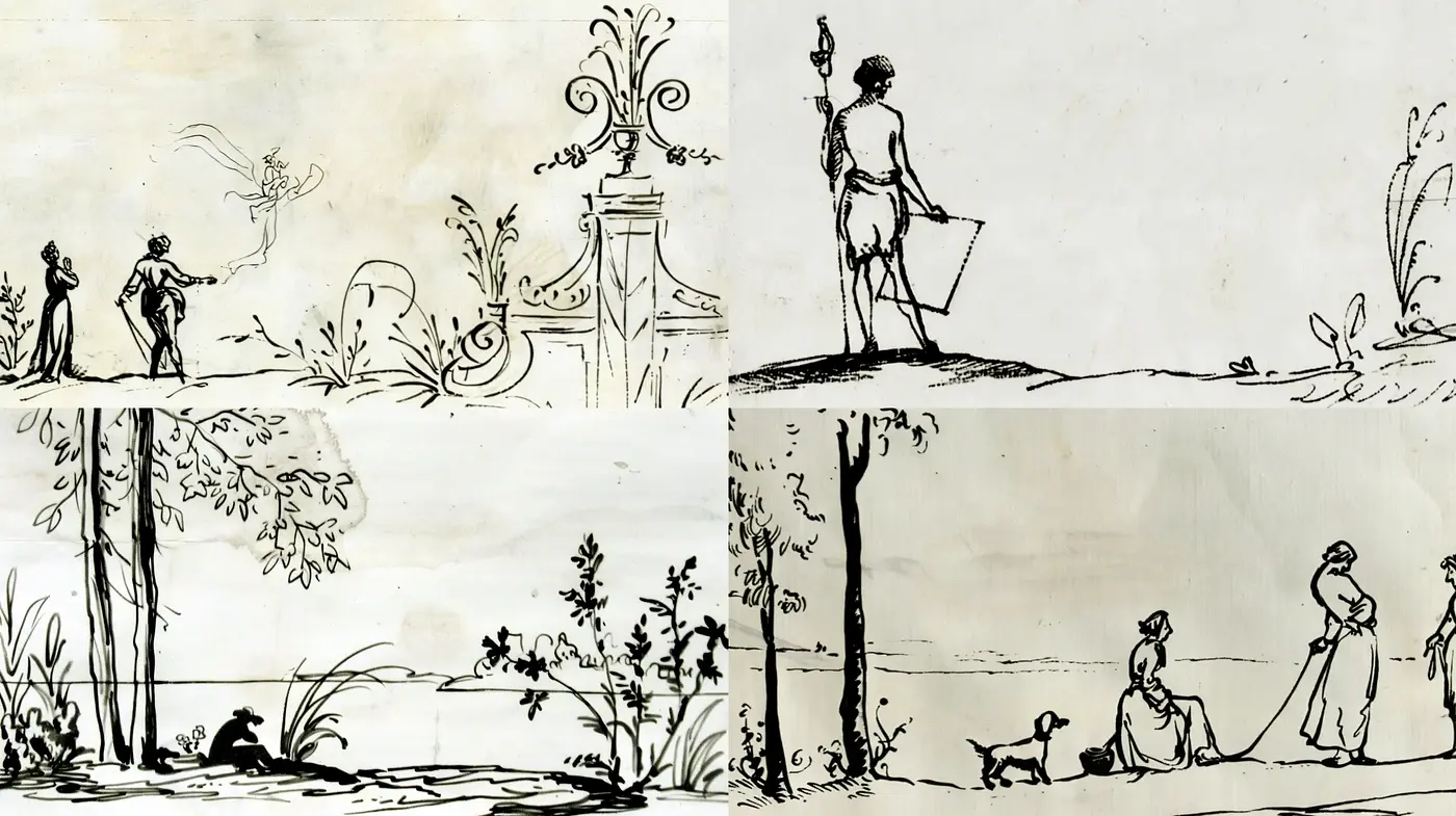 Monochromatic Ink Sketches with a Touch of Antique Elegance - Midjourney sref style