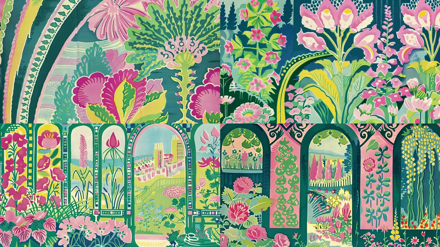 Enchanted Botanical Arcade: A Whimsical Journey Through Floral Labyrinths - Midjourney sref style