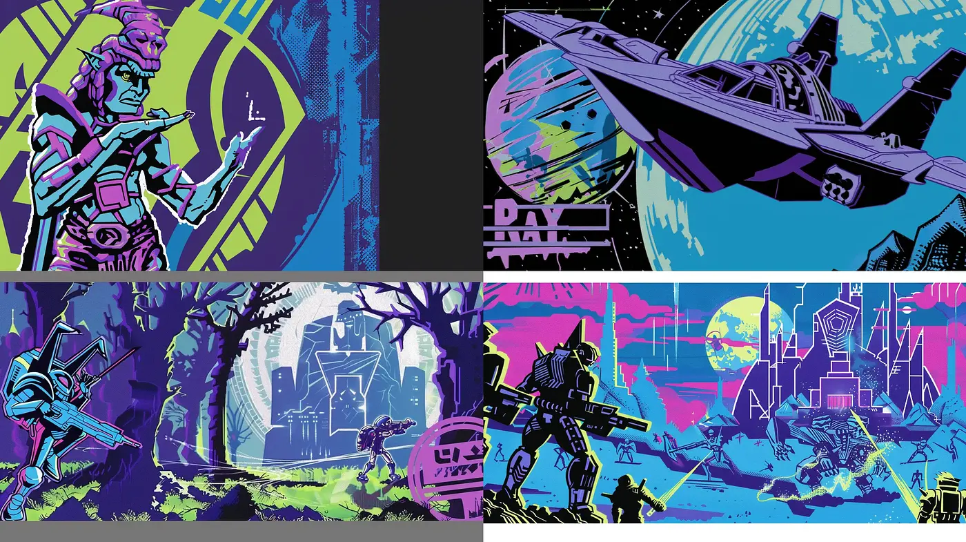 Futuristic Retro Comic Book Extravaganza - Midjourney sref style
