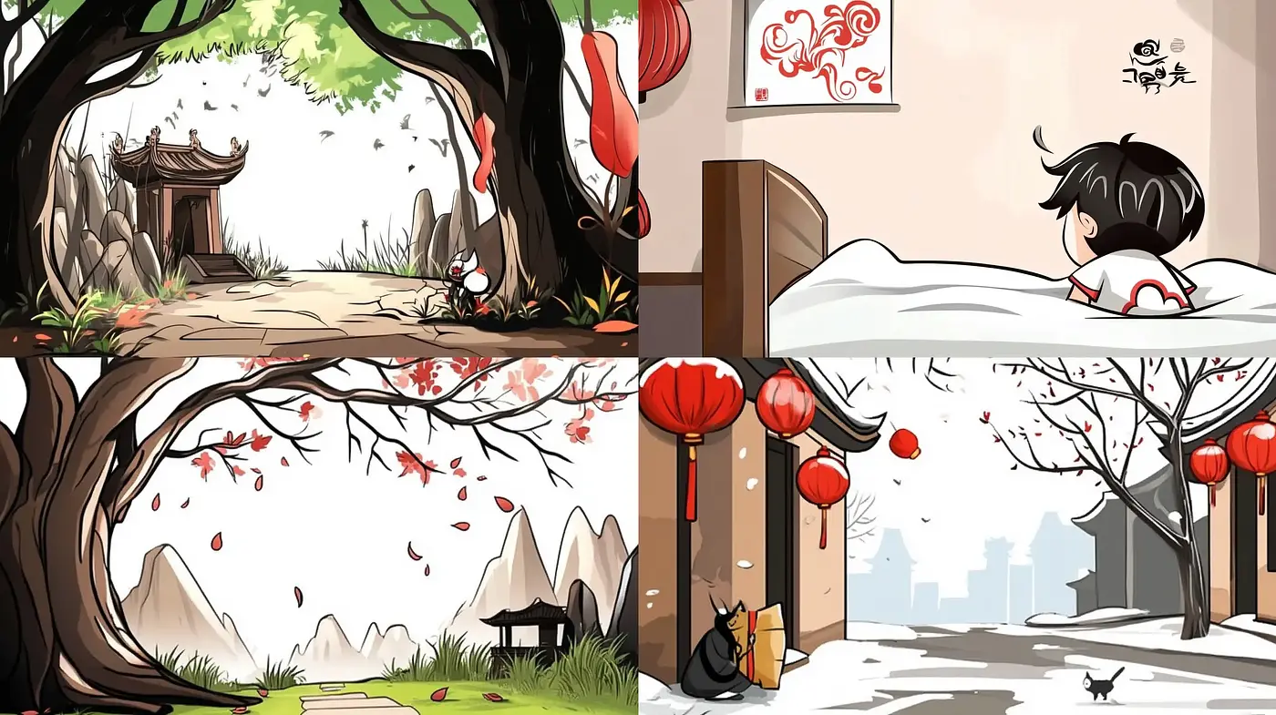 East Asian Inspired Serene Storybook Illustration - Midjourney sref style