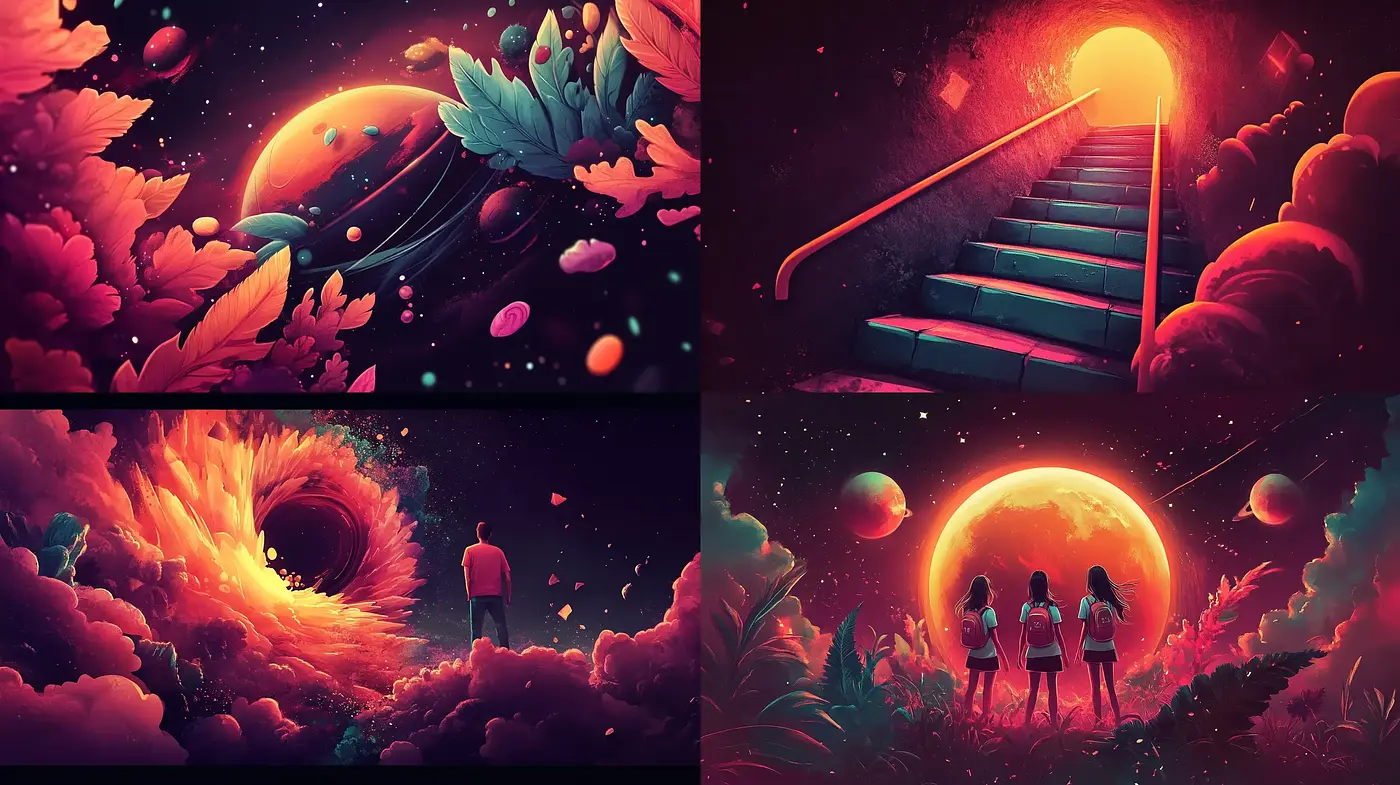 Surreal Celestial Dreamscape in Vibrant Hues - Midjourney sref style
