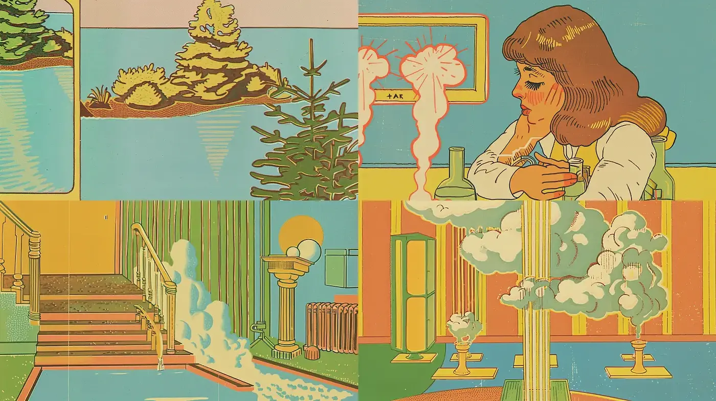 Retro-futuristic illustration with playful geometric elements - Midjourney sref style