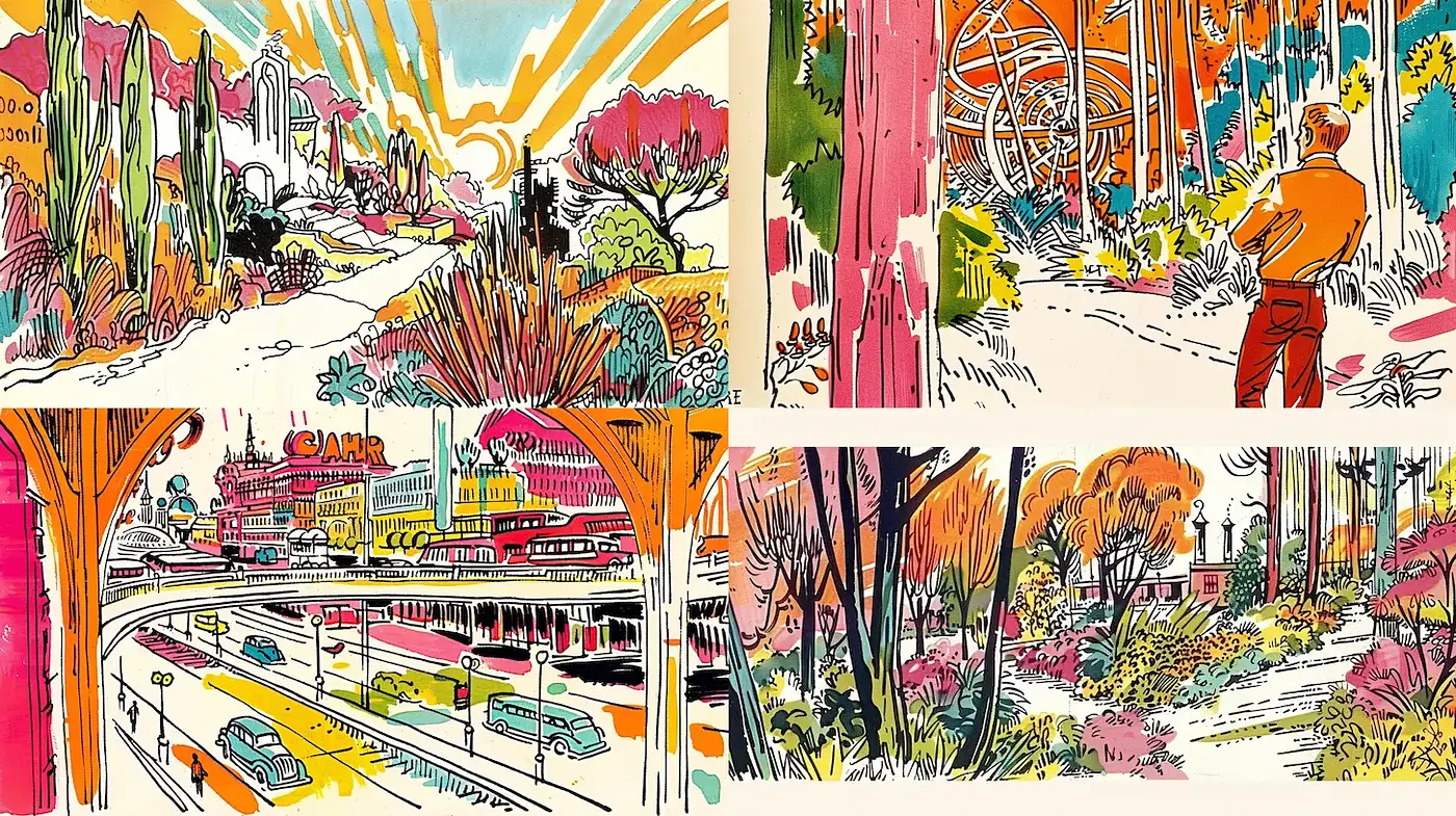 Vibrant and Whimsical Illustrations with a Retro Touch - Midjourney sref style