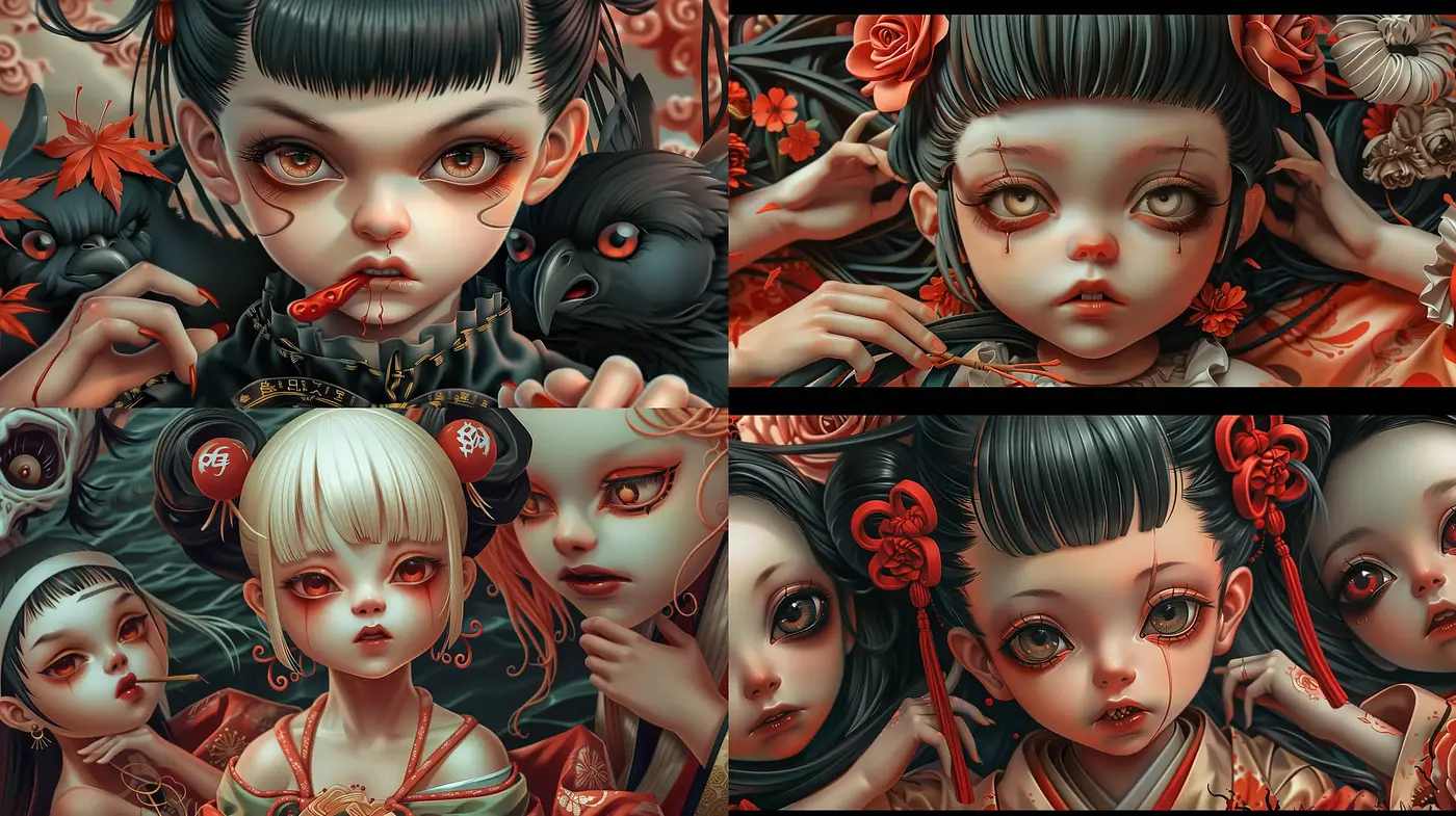 Ethereal Gothic Elegance with a Surreal Asian Flair - Midjourney sref style