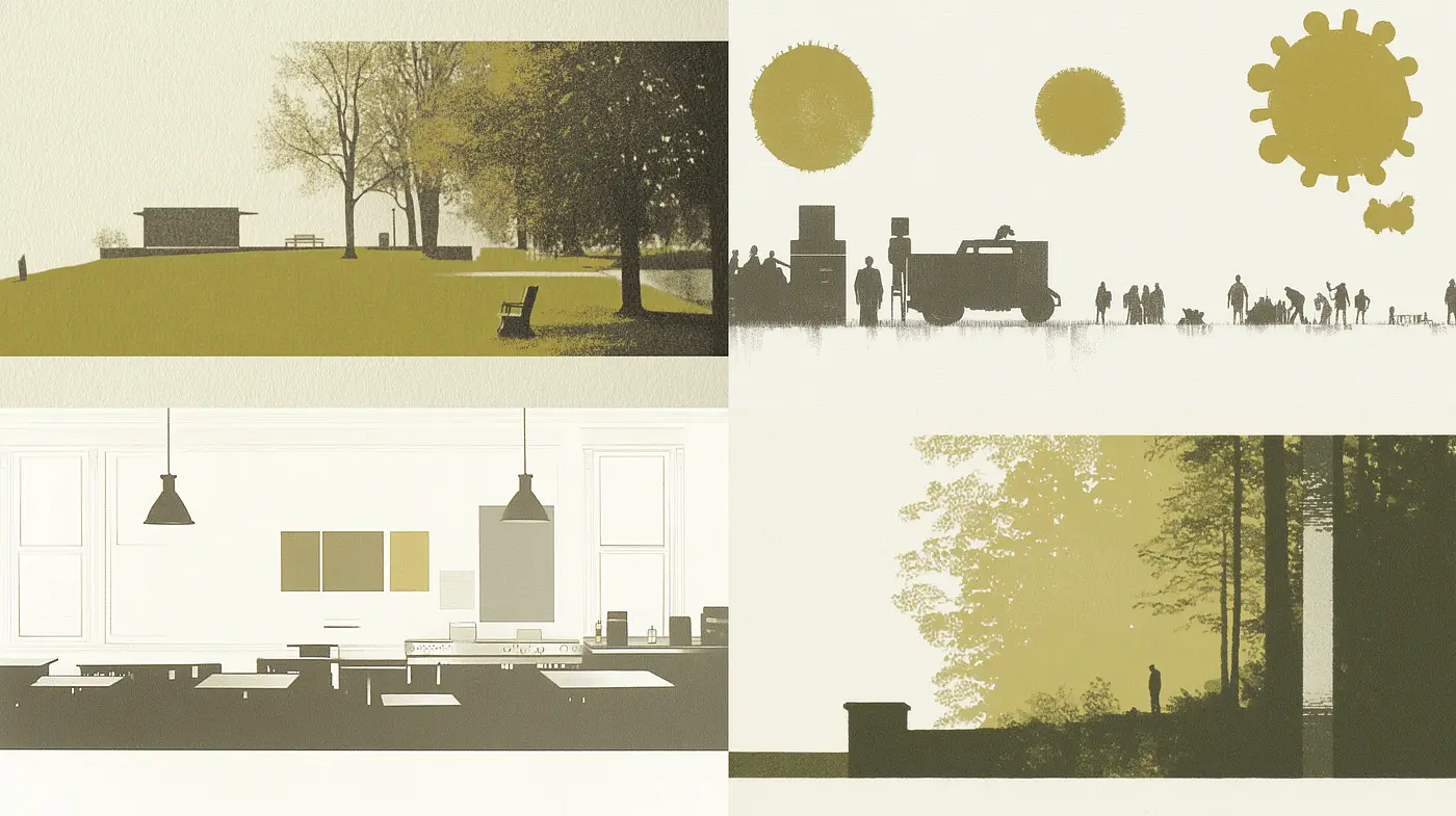 Sepia-Toned Minimalist Silhouette Vignettes - Midjourney sref style