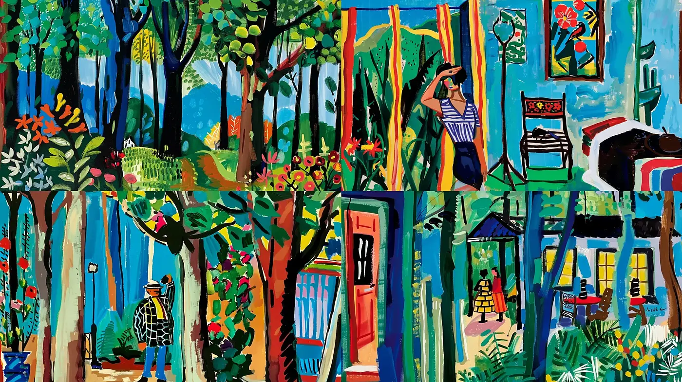 Vibrant Fusion of Primitivism and Expressionism in Artistic Rendering - Midjourney sref style