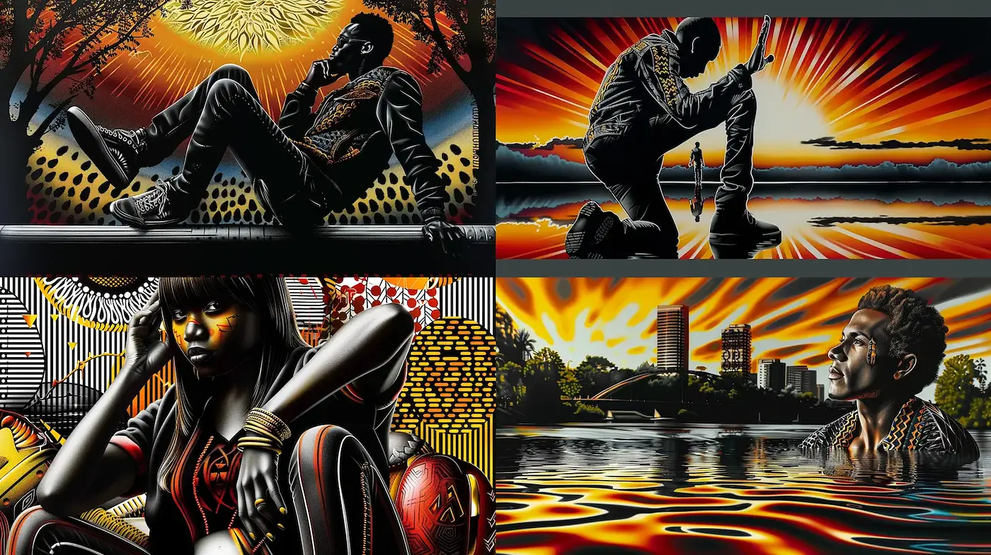 Dynamic and Vibrant Illustrations with Contrasting Elements - Midjourney sref style
