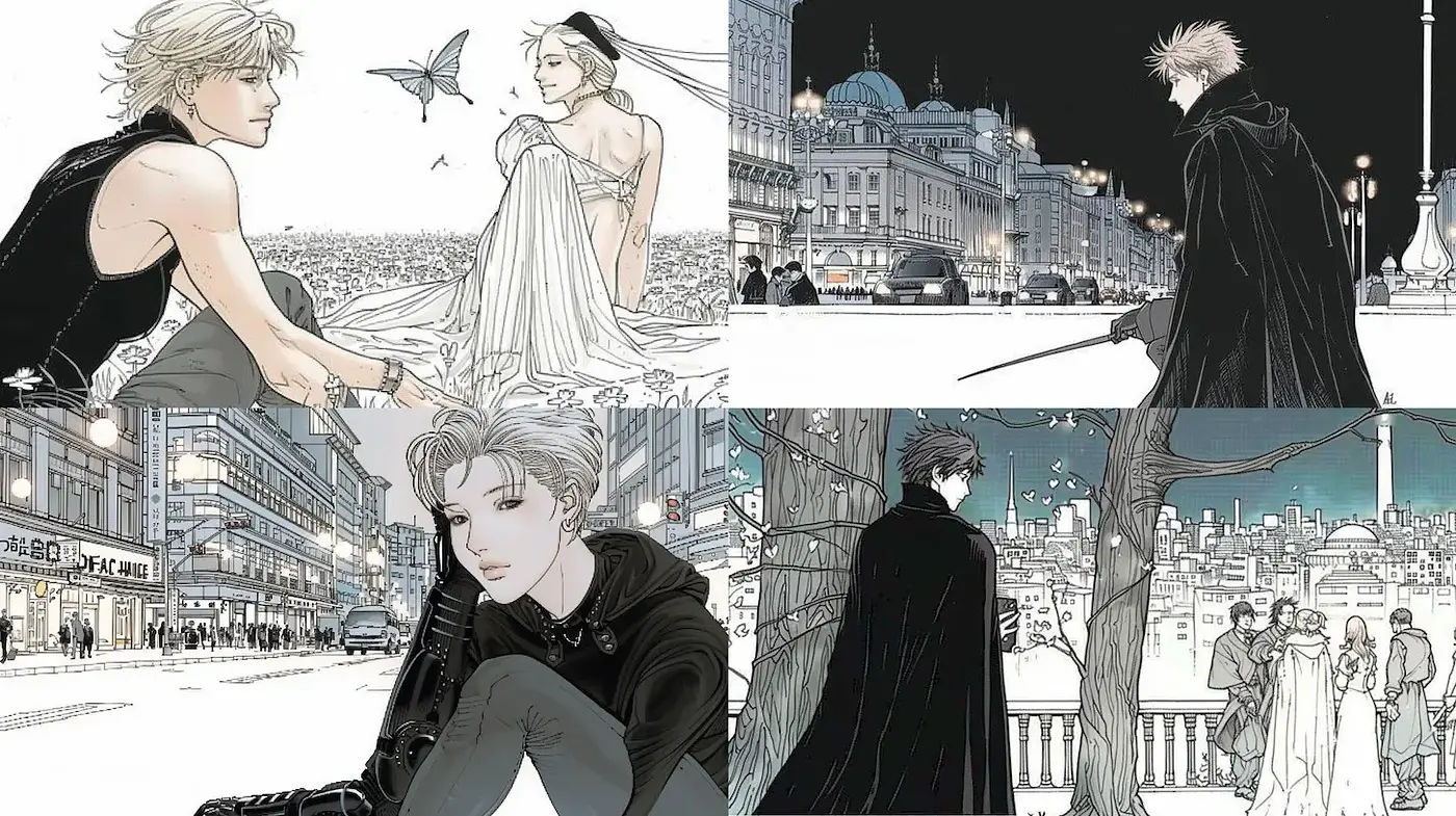 Elegant and Melancholic Urban Aesthetic Inspired by Manga - Midjourney sref style