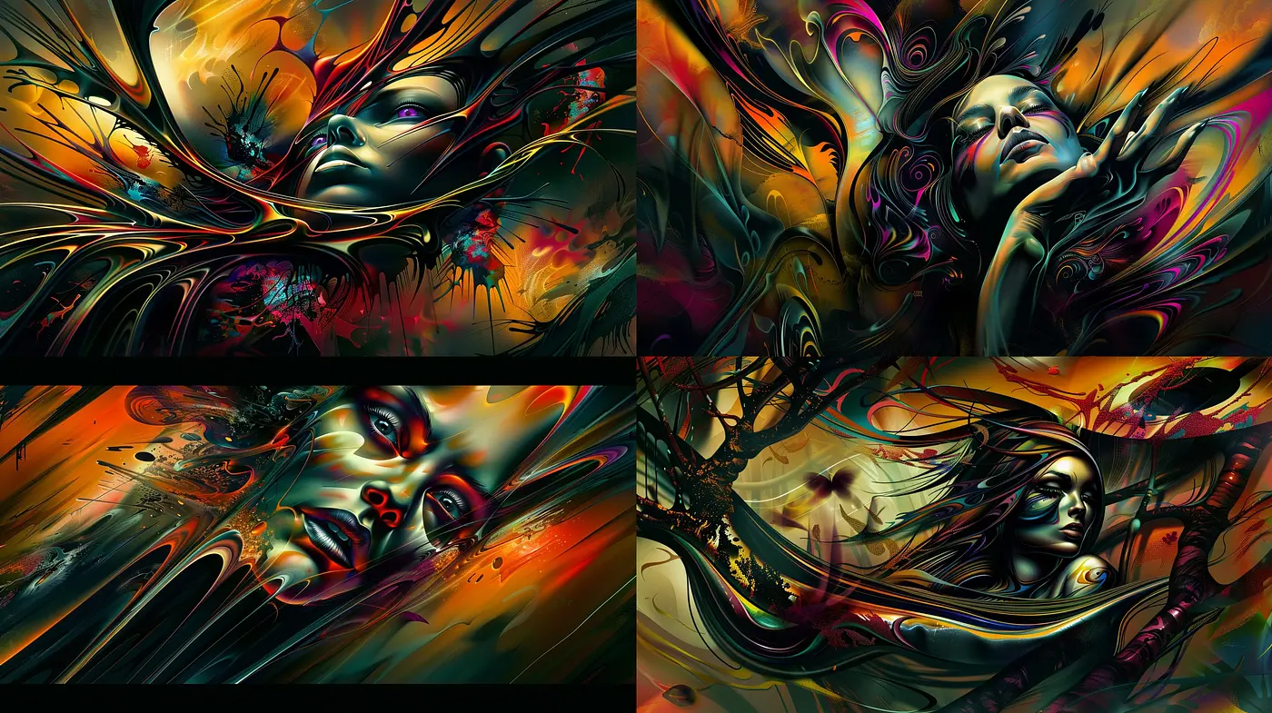 Vibrant Surreal Portraits in Swirling Abstraction - Midjourney sref style