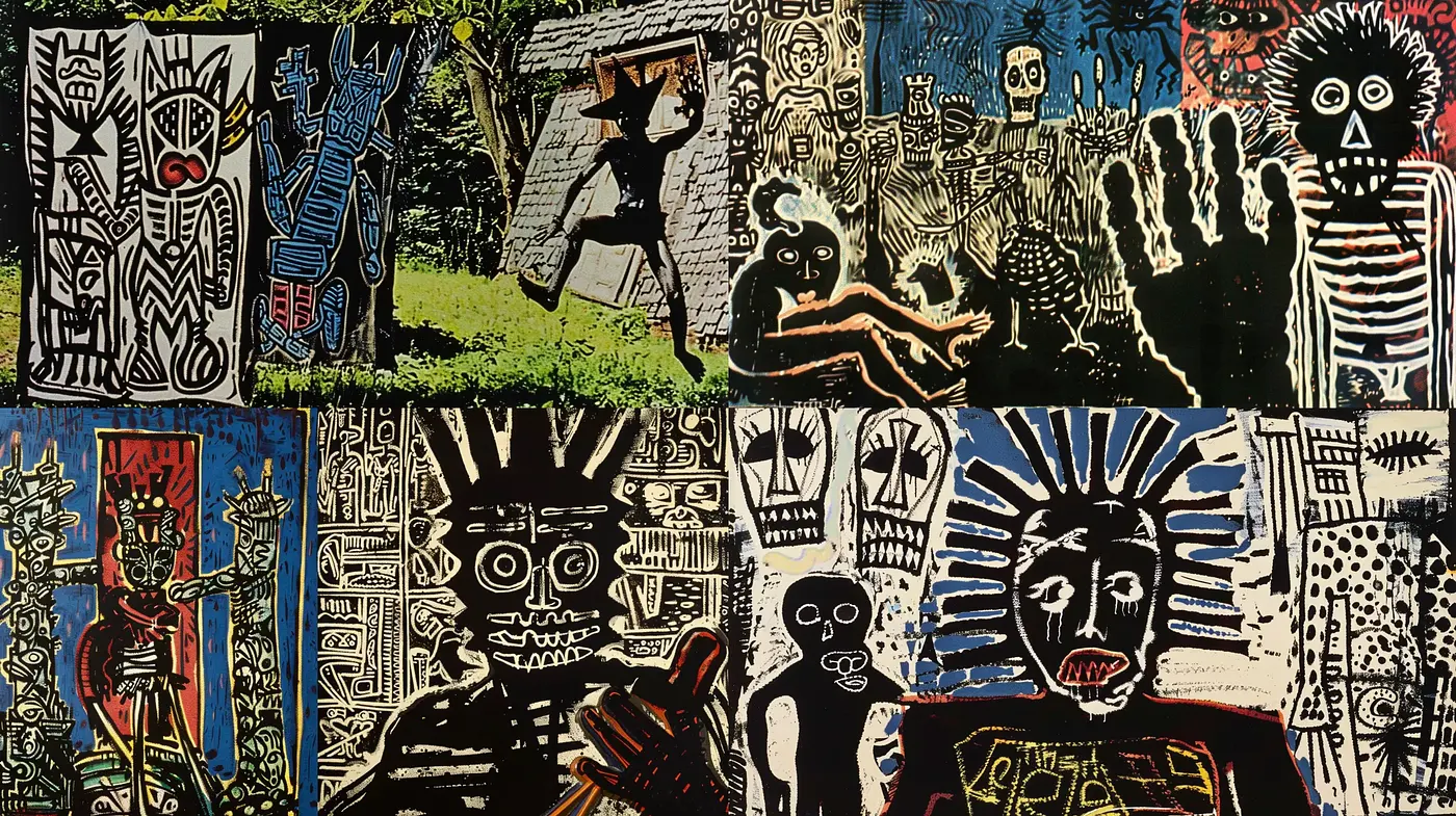 Primal Expressionist Rhythms in Monochromatic and Primary Palette - Midjourney sref style