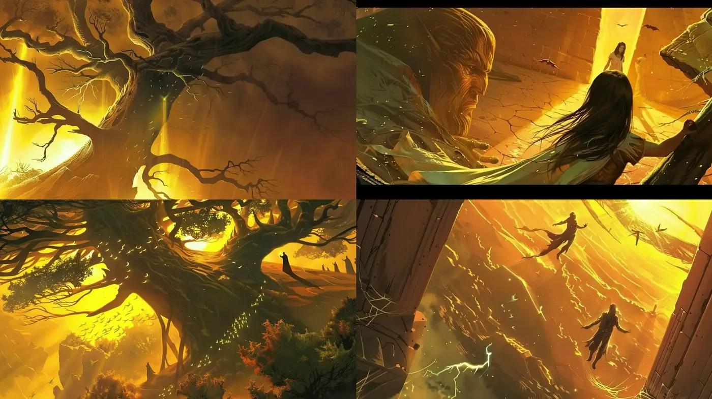 Ethereal Golden Fantasy Realms in Luminous Hues - Midjourney sref style