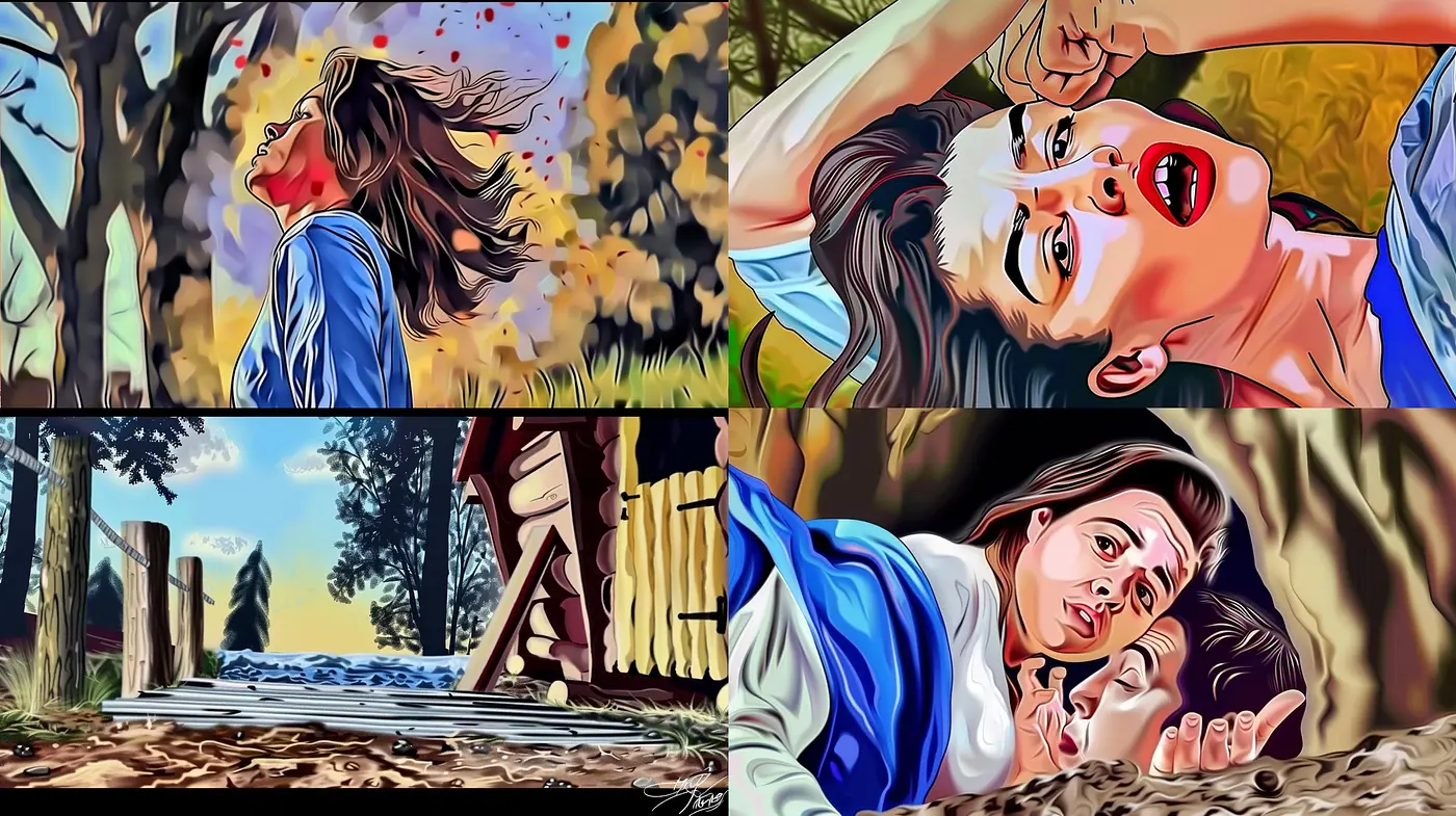 Vibrant Storybook Contouring with Emotional Overtones and Nature Backdrop - Midjourney sref style
