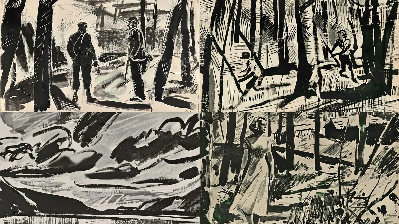 Monochromatic Brushstroke Harmony: A Study in Black and White Expressionism - Midjourney sref style